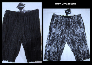 未使用三越購入ISSEYMIYAKE MEN2014リバーシブル黒×黒グレー白手絞りプリーツ加工短パンツサイズ１★HOMMEPLISSEオムプリッセA-POCABLE