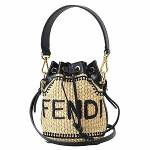 【送料無料】【本物】人気★FENDI★フェンディ★モントレゾールミニ★8BS010★ラフィア×レザー★ナチュラル×ブラック★2WAYバック★女性