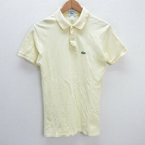 k■USA製■ラコステ/IZOD LACOSTE ボーダー柄 半袖ポロシャツ/鹿の子地【M】黄/MENS■86【中古】