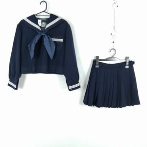 1円 セーラー服 マイクロミニスカート スカーフ 上下3点セット 大きいサイズ 冬物 白3本線 女子 学生服 中学 高校 紺 中古 ランクC EY0150