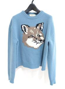 MAISON KITSUNE メゾンキツネ FOX HEAD PULLOVER クルーネック ニット セーター ブルー S Y-20604X