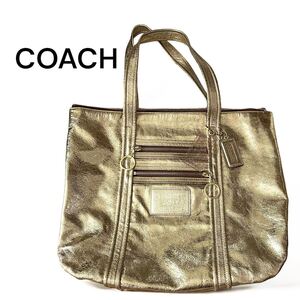 COACH コーチ 13820 ポピー レザー トートバッグ ゴールド プルー レディース バッグ 肩掛け A4 カバン 鞄 通勤 通学 無地 人気 エナメル 