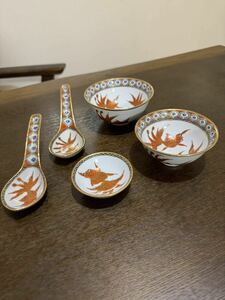 鈴木古美術　旧蔵唐物　清時代茶碗セット５点　色絵金魚紋茶碗セット　清時代骨董品　中国美術品茶碗セット　