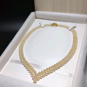 【V字2連 テリ最高】アコヤ真珠 4.0-8.0mm 45cm 桐箱 ネックレス 本真珠 アクセサリー SILVER pearl あこや パール