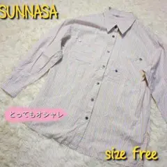 【SUNNASA✨size free】マルチカラー 長袖 シャツ オシャレ