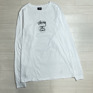 STUSSY/ステューシー/センター SSリンクロゴプリント L/S Tシャツ/長袖Tシャツ/ホワイト/クルーネック/Mサイズ/SSリンク×ストックロゴ