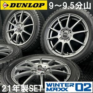 21年製9～9.5分山★165/60R15 DUNLOP WM02＆A-TECH軽量アルミ 4本 №240319-S3 ハスラー ソリオ デリカD2等/15インチホイール*スタッドレス