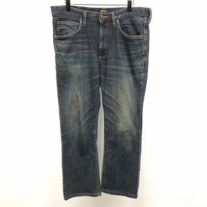 Wrangler - 34 メンズ デニム パンツ ジーンズ ジーパン 若干フレア USED加工 ロング 綿×ポリウレタン ブルー(ベージュブラウンMIX) 青系