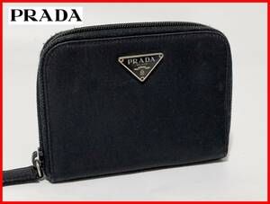 即決 PRADA プラダ ラウンドファスナー 二つ折り 札入れ 財布 黒 ウォレット レディース メンズ D10