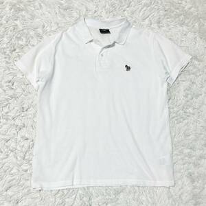 PS Paul Smith 鹿の子 半袖ポロシャツ ワンポイント刺繍 レインボー ゼブラ ホワイト 白 Lサイズ