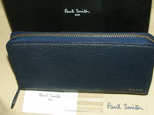 PSC457-N①【送料無料】新品本物即決　ポールスミス　Paul Smith　ヤギ革/牛革　ゴートスキン　ラウンドジップ　長財布　箱付き　ネイビー