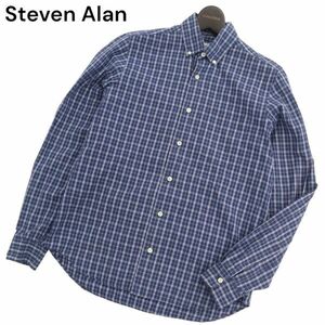 USA製★ Steven Alan スティーブンアラン 通年 長袖 ボタンダウン チェック シャツ Sz.XS　メンズ ネイビー　C4T04835_5#C