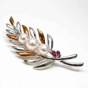 ◆K18/silver天然ルビー付き アコヤ本真珠ブローチ◆J 約7.3g パール pearl ruby jewelry ジュエリー broach DD5/DD5