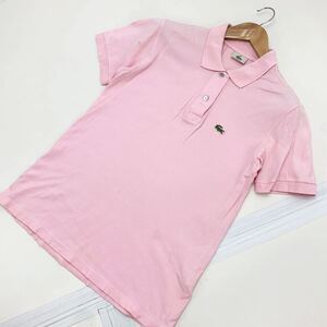 ラコステ LACOSTE レディース 半袖 ポロシャツ 爽やかなピンク♪85 Mサイズ相当 【両袖小シミ有】細身 好シルエット♪■AG98