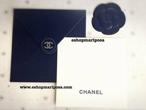 CHANEL◆シャネル 封筒 & メッセージカードセット+カメリアシール 紺色 ココマーク ネイビー ロゴ入り ラッピングリボンや包装紙と一緒に