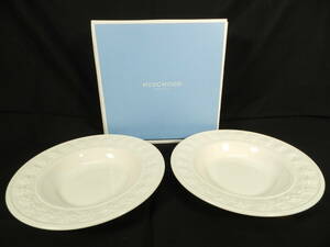 [C2247] 未使用品 WEDGWOOD ウェッジウッド　フェスティビティ アイボリー　スーププレート 23cm ペア 元箱