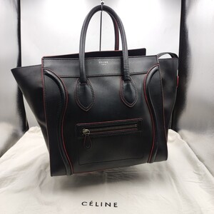 BKm119R 100 CELINE Luggage ラゲージ ハンドバッグ ブラックxレッド カーフ レザー 保存袋 ブランド 黒色