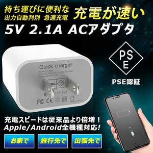 ACアダプター USB充電器 急速充電 USB電源アダプタ コンセント iPhone iPad スマホ タブレット Android 5V 2.1A YS-03B