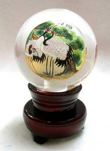 球内面繪画置物 中国工芸品　インテリア小物　飾り物（松の鶴柄）
