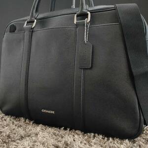 1円~【美品】コーチ COACH ビジネスバッグ メンズ ブリーフケース ハンド トート ショルダー 2way 手提げ 斜め掛け A4 PC 書類鞄 革 黒