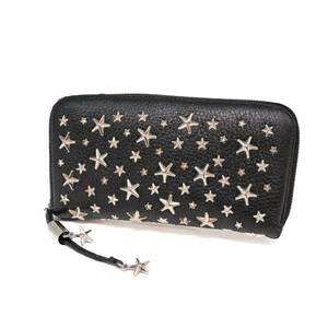 ジミー チュウ 長財布 ロングウォレット long wallet スター スタッズ ラウンドジップ ラインストーン レザー ブラック black Jimmy Choo