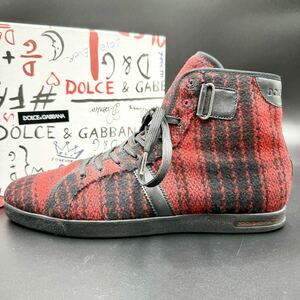 1円 【美品】 DOLCE&GABBANA ドルチェアンドガッバーナ メンズ ハイカット ツイード チェック スニーカー シューズ 靴 ウール 27.5cm相当