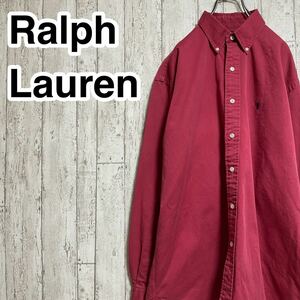 ☆送料無料☆ Ralph Lauren ラルフローレン 長袖 ボタンダウン シャツ Mサイズ 深紅 刺繍ポニー 21-210