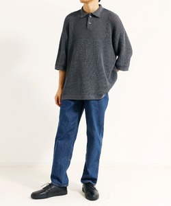 定価25300円 新品 KIIT OVERSIZED S/S KNIT POLO リネン テープヤーン ワイド ニット ポロシャツ KII-K99-501 キート 2 チャコール