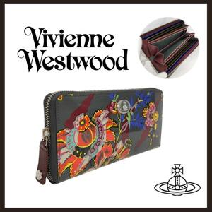 ○★新品 未使用 Vivienne Westwood タイガーフラワー 長財布 ラウンドファスナー グレー○●