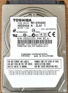 TOSHIBA MK1255GSX [120GB 2.5インチ 9.5mm SATA HDD 使用時間 8016H (Cristal DiscInfo 正常) (管:KH295