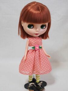 Doll Dressingハンドメイド ネオブライス サイズお洋服セット人形/アウトフィット衣装/水玉ワンピース/ドレス/靴下/ドール服/ベルト/レトロ