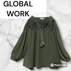 GLOBAL WORK カットソー　７分丈　M　レディース　ボタニカル柄