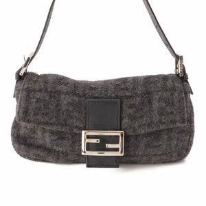 【フェンディ】Fendi　マンマバケット ウール ズッカ FF柄 ワンショルダー ハンドバッグ グレー 【中古】【正規品保証】204601