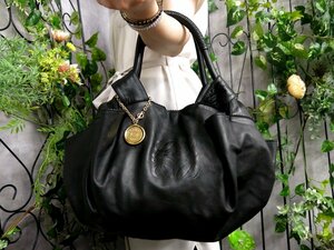 ●超美品●LOEWE ロエベ●アナグラム ロゴ型押し●アイレ●ナッパ レザー 本革●ハンド バッグ●黒●G金具●腕掛け●A4 書類 収納●Js47362