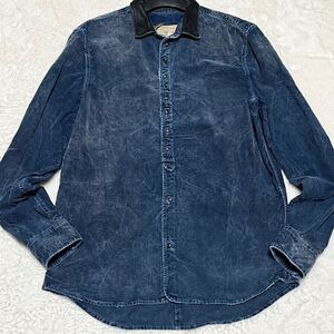 美品/L〜XL◆ディーゼル 【希少デザイン】DIESEL デニム シャツ ジャケット レザー使い コーデュロイ インディゴ ヒッコリー 霜降り 牛革