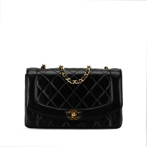 シャネル ダイアナ25 ココマーク チェーン ショルダーバッグ ブラック ゴールド ラムスキン レディース CHANEL 【中古】