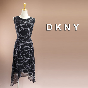 新品 DKNY 12/17号 ダナキャラン 黒 白 シフォン ワンピース パーティドレス 大きいサイズ 結婚式 二次会 フォーマル お呼ばれ 凛45C0404
