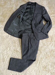 BARNEYS NEWYORK×CANONICO スーツ セット【サイズ46 M相当】【シングル】【グレー】【ビジネス】【3B】【ストライプ】1円スタート