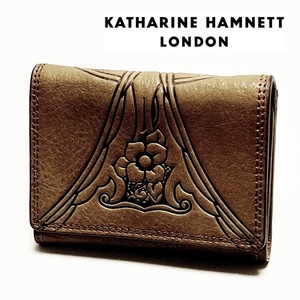 《KATHARINE HAMNETT LONDON キャサリンハムネット》新品訳有【 アーク】凹凸エンボスレザー 3つ折り財布 ウォレット BOX小銭入れ S0607