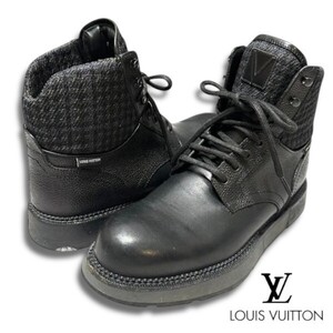 5 ★ 正規品 LOUIS VUITTON ルイヴィトン FD0154 モノグラム レザー ファブリック ミドルブーツ アンクルブーツ ブラック メンズ 7 1/2