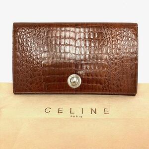 仙101【CELINE】クロコ型押し クラッチバッグ セカンドバッグ セリーヌ 全長約32.5cm ブラウン バッグ 保存袋付き