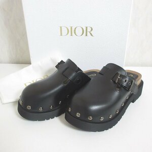 未使用 22SS Christian Dior クリスチャンディオール ディオールクエイク レザー クロッグ スライドサンダル 37 約23.5cm ブラック ◆