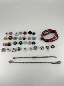 464 トロールビーズまとめ34点　TROLLBEADS ブレスレット　S925 レザー シルバー　クリア　マルチ 