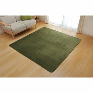 【新品】ラグマット/絨毯 〔4畳 無地 グリーン 約200×300cm〕 洗える 軽量 抗菌 防臭 ホットカーペット 通年使用可 〔リビング〕〔代引不