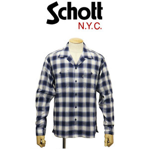 Schott (ショット) 3120007 OMBRE オンブレ PLAID L/S SHIRT ロングスリーブ チェックシャツ 110(84)BLUE XXL