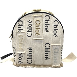 【未使用美品】Chloe クロエ リュックサック バッグパック リュック 肩掛け ロゴ ファブリック レザー ベージュ系