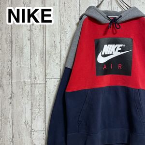 【定番アイテム】ナイキ NIKE スウェットパーカー Mサイズ レッド ネイビー ビッグロゴ 裏起毛 21-227