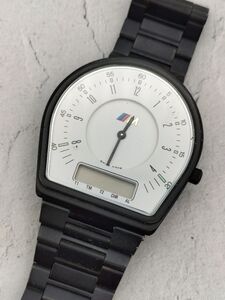 R7-95 1円～ 不動品 BMW アナデジ クオーツ 腕時計 白文字盤 黒 ブラック メンズ