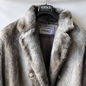 【最高級】ヴェルサーチ 2146 VERSACE ロングコート ファー 毛皮 サイズ 42 ●太陽神 サンバーストボタン レディース 1円~