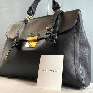 【希少/極美品】 マークジェイコブス MARC JACOBS 2way トートバッグ ハンド 南京錠 鍵 カギ 黒 レザー フラップ マチ拡張 メンズ ビジネス